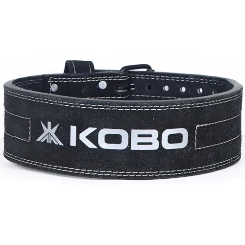 Image of Kobo 8mm Prong Gym Belt For Weight Lifting Fitness, Seude Leather, 4 inch Wide Back Support, 9 Adjustable Dual Holes, Powerlifting Bodybuilding Deadlift Squat Workout Strength Training, Men Women