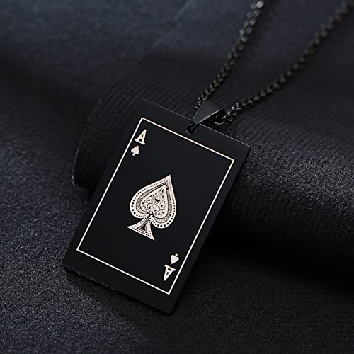 DFGFD Hommes Poker Chanceux as de Pique Collier Rock Punk en Acier Inoxydable Cartes à Jouer Pendentif   mâle déclaration Bijoux Cover