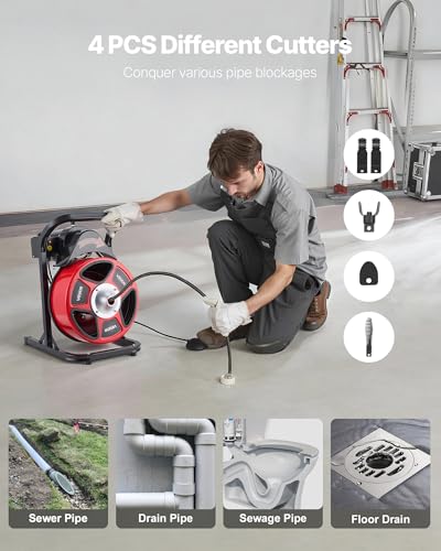 Image of VEVOR Drain Cleaner Machine 50 FT x 1 /2 Inch Manual Feed Sewer Snake Auger