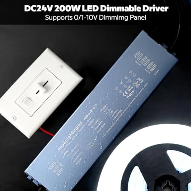 DC24V 200W UL-Listed 0/1-10V and TRIAC Waterproof IP67 Dimmable Power Supply for IP68 Dimming LED Strip Lights, Outdoor Pool 24V LED Underwater, Wash Wall, Use in Water or Soil