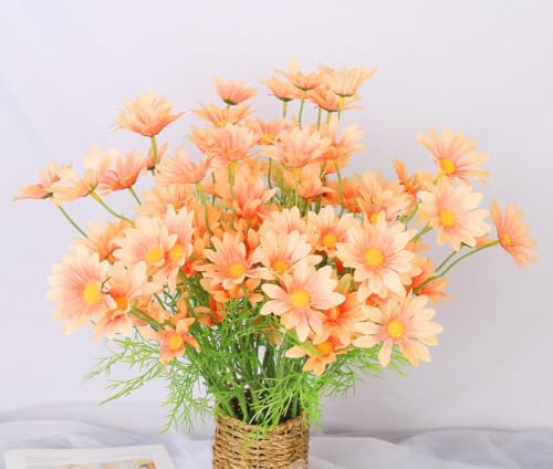 Image of SATYAM KRAFT 10 Pcs Artificial Daisy Sunflowers for Home Decor, Office, Living Room, Balcony, Wedding & Gifting | Realistic Faux Flower (Only Flower, No Vase)(Fabric) (Peach)