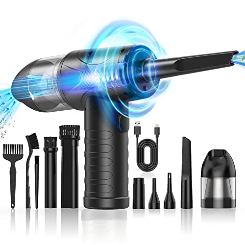 AFKK Compressed Air Duster, 100000RPM Electric Duster & Vacuum Cleaner 2 in 1 Rechargeable, Blower for Compute and Keyboard, Cordless 7500MAH, Good Replace Can, Black-1 (C21)