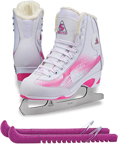 Jackson Ultima Rave RV2000 Women's Figure Skates White/Pink, Size: Adult 4 Bundle with Free Guardog Skate Guards