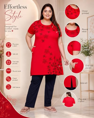 Image of In Love Women's Printed Cotton Plus Size Longline T-Shirt with Pockets | Cotton fabric - soft longline T-shirt with easy plus-size fit