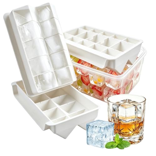 Image of VAKUKK 2/2.5" Ice Cube Tray W/Lid Bin for Coffee whiskey(White,cube)