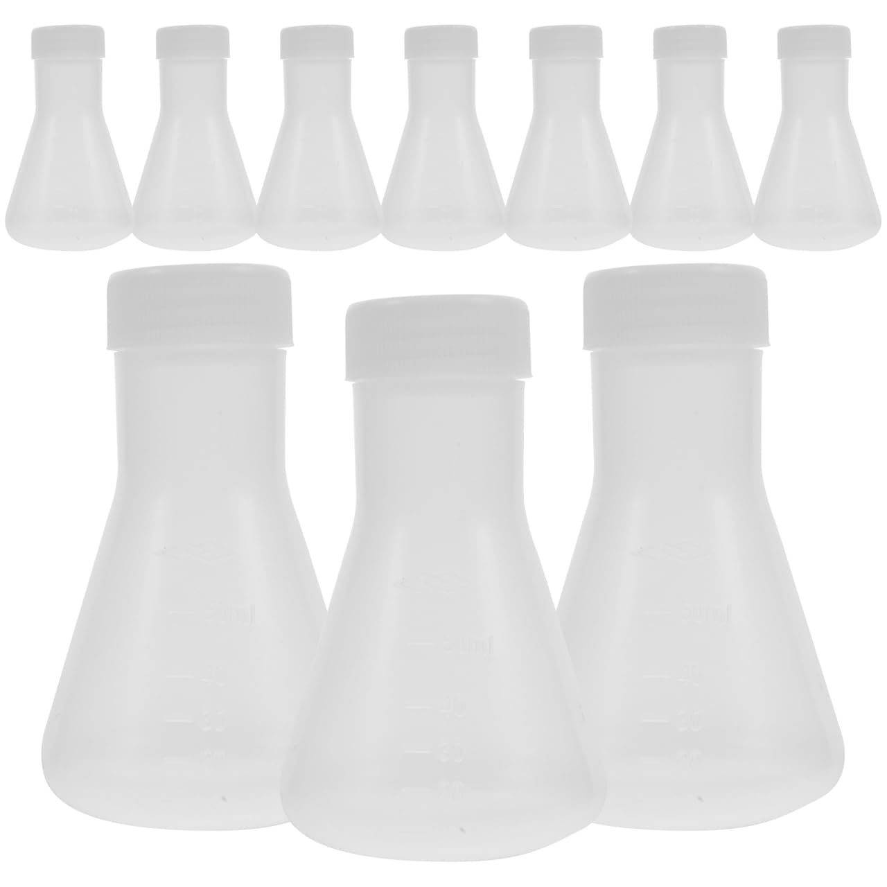 Hemobllo 10-Pack 50ml Plastic Erlenmeyer Flask Set with Screw Caps, BPA-Free PP Graduated Conical Flasks for Lab Experiment, Science Theme Party Favors, Potion Bottles for Liquor & Drinks, Leak-Proof
