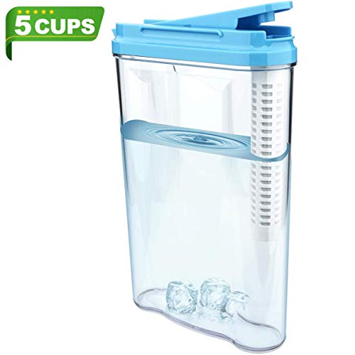 Membrane Solutions Filter-As-You-Pour 5 Cups Water Filter Pitcher,Mini Size for Fridge,Blue