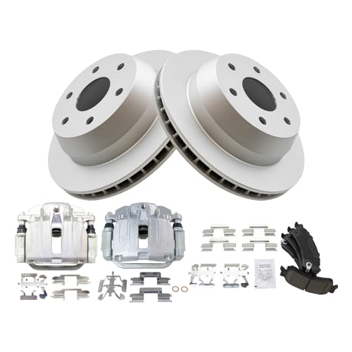 Image of TRQ Rear Brake Pad and Rotor Set Ceramic G Coated Rotors Calipers | For 2001-2002 Chevrolet Silverado 1500 2002 GMC Sierra 1500