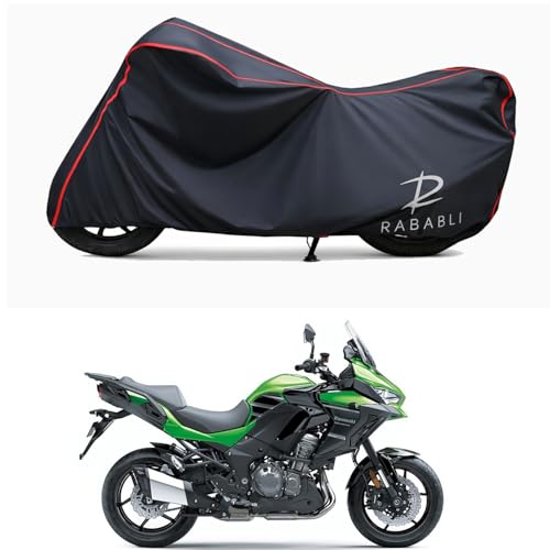 Image of Waterproof Bike Body Cover Compatible for | KawasaVersys 1000 | Taffeta Fabric, Red Piping Design, Bottom Elastic Fit | Dustproof, Sun UV & Rain Protection for All Bikes