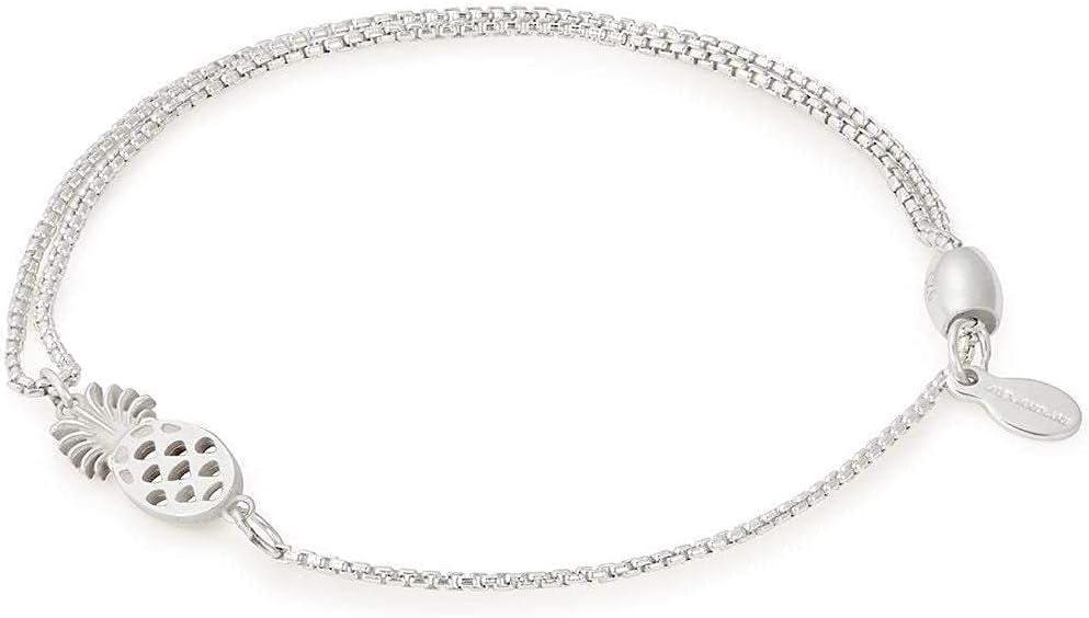 Alex and Ani Path of Symbols Adjustable Pull Chain Bracelet for Women, Pineapple Charm, Sterling Silver, 5.5 to 9.5 in