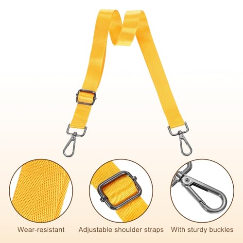 Image of uxcell Wide Shoulder Strap, 2.5cm Adjustable Purse Strap Replacement Crossbody Strap for Shoulder Bag Handbag, Yellow, Black Pull Core Buckle