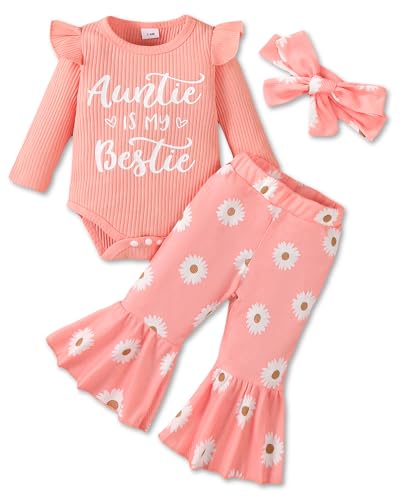 Jecson Newborn Baby Girl Clothes: Soft Cotton Infant Outfits Ruffles Sleeve Romper & Pants Set Cute Fall Home Outing 0-18M