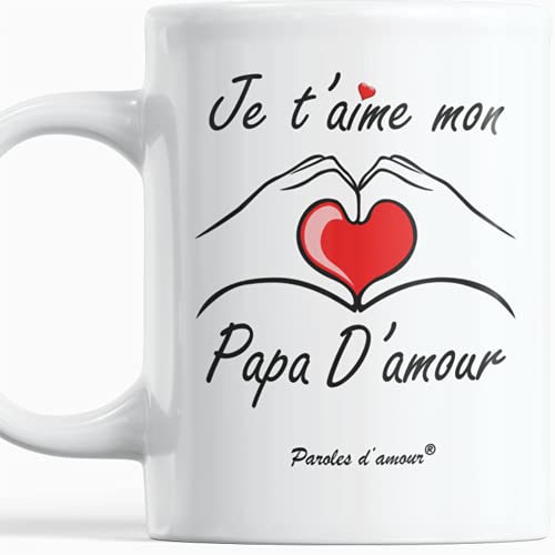 Fête des pères Mug je t'aime mon papa d'amour Cadeau original pour l'anniversaire de papa, fête de fin d'année Noel Idées cadeaux originale pour Hommes Tasse message Paroles d'amour Cover