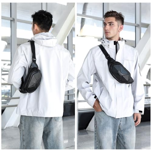 Image of STHIRA Waterproof Bag For Men Carbon Fiber Texture Crossbody Chest Pack Unisex Motorcycle Bag Travel Pouch For Phone & Essentials Casual Storage Riding pouch With Adjustable Strap Gifts For Bikers