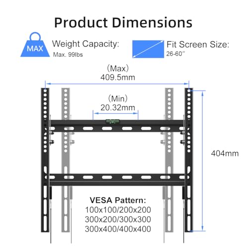 Image of Suptek Tilt TV Wall Mount Bracket for Most 26-55 inch LED, LCD and Plasma TV, Mount with Max 400x400mm VESA and 100lbs Loading Capacity, Fits Studs 16 inch Apart, Low Profile with Bubble Level (MT4204)