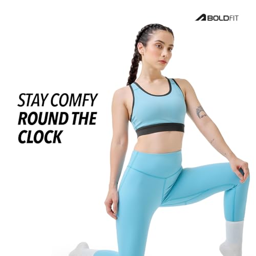 Image of Boldfit Limitless NYLOFLEX Mid Rise Tights Gym Pants for Women Workout Breathable Tights for Woman Workout Activewear Leggings for Women Ankle Length Stretchable Pants for Woman Gym Lower