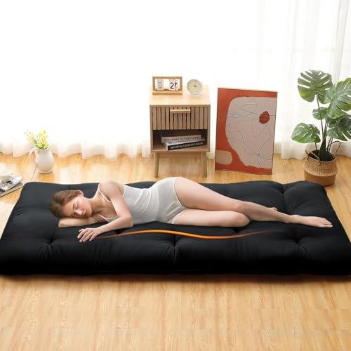 Image of Deevine Craft Quilt Cotton Floor Bed Mattress, Foldable,Rollable Movable Single Bed Comfort Gadda 1 Sleeping Capacity, S Quilted Design (Black, Single Bed 72X36X5 Inches)