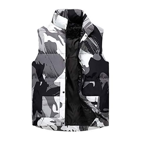 Down Gilet Men Camouflage Down Vest Men Padded Gilet Body Warmer Mens Quilted Gilet Men Puffer Gilets Plus Size Sleeveless Puffer Jacket Men Puffer Vest Down Filled Puffa Gilet For Men Winter Grey 2XL Cover