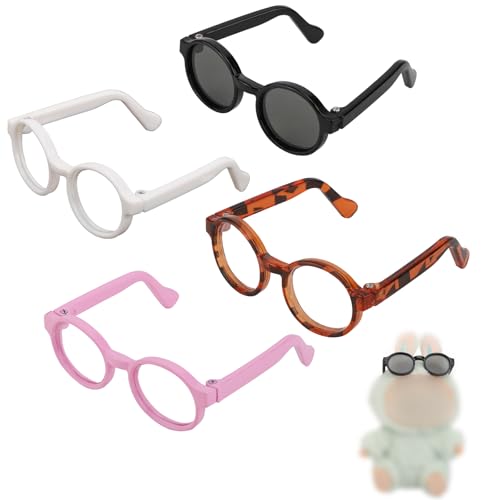 4pcs Doll Glasses, 4 Colors Plastic Doll Dress up Eyeglasses Toy Glasses Costume Accessories Compatible with 5.12 Inch Figures (White, Black, Tortoiseshell, Purple)