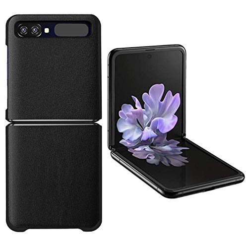 Miimall Compatible with Samsung Galaxy Z Flip/Z Flip 5G Case Cover Hard PC with Hybrid PU Leather Anti-Scratch Shook-Proof Bumper Case for Samsung Galaxy Z Flip/Z Flip 5G 2020(Black)