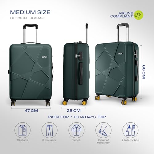 Image of Safari Medium Polypropylene Spinner Pentagon Pro 8 Wheels 66Cm Size Checkin Trolley Bag, Hard Case 360º Wheeling Luggage for Men & Women, Travel Bag, Suitcase for Travel, Dusk Green