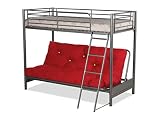 Humza Amani Litera tipo futón, marco de metal plateado con colchón de futón rojo, litera superior de 3 pies y sofá cama convertible de 4 pies y 6 pies, diseño moderno duradero que ahorra espacio para