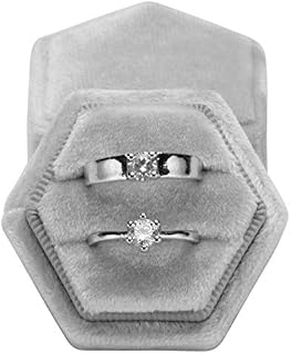 POKOFO Vintage Hexagon Velvet Bearer Box Double Ring with Detachable Lid