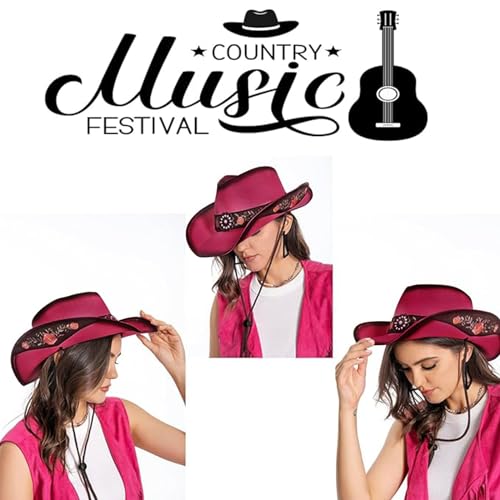 Image of Cowboy Hats for Women, Brown Cowgirl Hats Classic Straw Western Hats for Women Music Festival Party Beach.