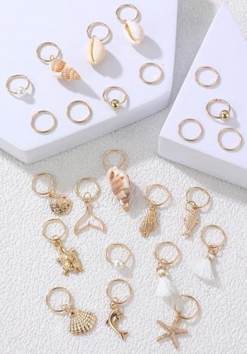 24PCS Seashell Conch Starfish Loc Hair Charms Gold Hair Charms for Braids Summer Beach Style Braided Hair Ornaments Starfish Braids Clips Seashell Braids Accessories for Women Halloween Decor Style1
