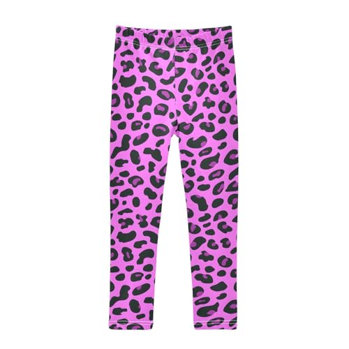 Pink Leopard Print Girls Leggings Ultra Soft Compression Yoga Gym Pants for Kids 4-10T