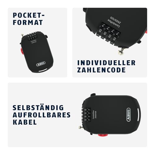 Foto von ABUS Spezialschloss Combiflex 2502/85 - Geeignet als Gepäcksicherung, Skischloss, Helmsicherung - 85 cm Stahlkabel - mit Zahlencode - Schwarz