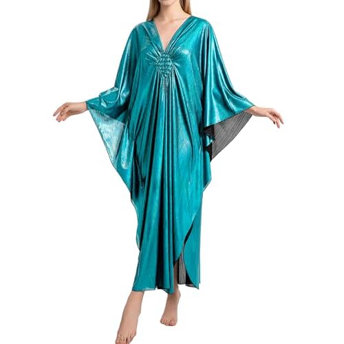 Bsubseach Kaftan Dresses for Women Sparkly Glitter Batwing Sleeve Kaftan Cover Up Beach Maxi Dress Loungewear Green One Size