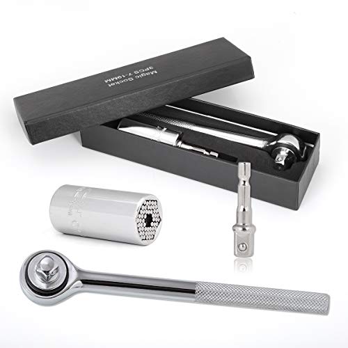 Comoware Universal Socket Wrench Tool For Men Women, Super Socket 1/4" - 3/4" (7Mm-19Mm) With Power Drill Socket Adapter And Ratchet Wrench, Gifts For Him, Diy Handyman Husband, Boyfriend #TOP28