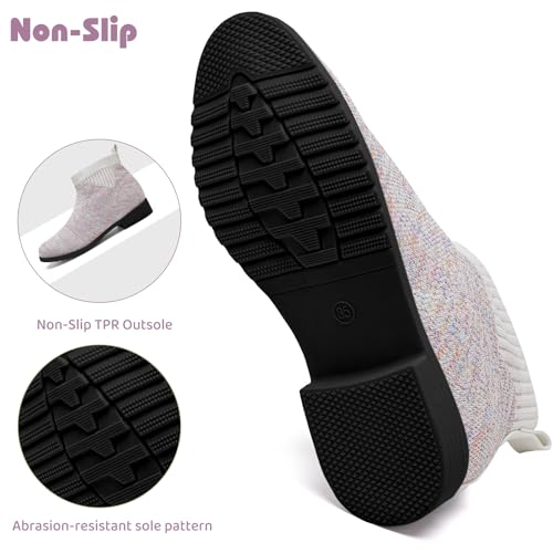 IceUnicorn Girls Chelsea Boots Knit Sock Ankle Boots Slip On Short Booties Girls Low Heel Boots for Little Kid/Big Kid3