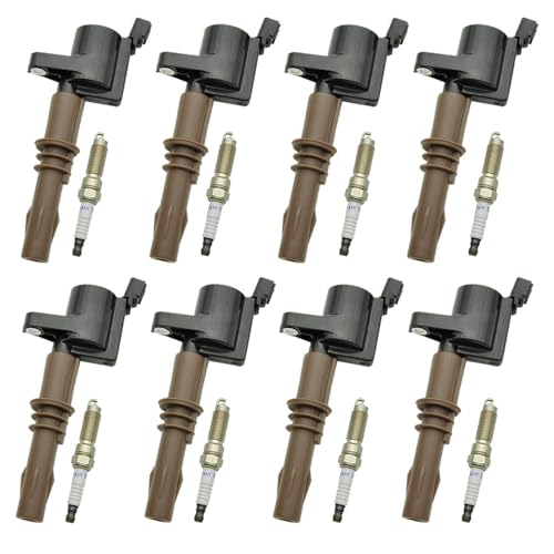 Image of 8 PCS DG521 Ignition Coil Pack Iridium Spark Plugs FD509 Ignition Coils and Spark Plugs Compatible with Ford Expedition Explorer F-150 F-250 F-350 Super Duty Mustang Lincoln, SP509, FD509
