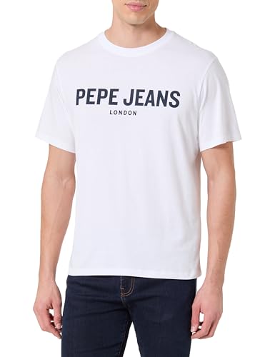 Pepe Jeans Camiseta básica con Logotipo Grande para Hombre, Color Blanco (Blanco), Talla S, Blanco (Blanco), S