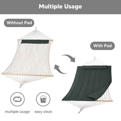 Image of SUNCREAT Hammocks Replacement Hammock for Stand, 475 lbs Capacity, Two Person Backyard Hammock with Pad for Outside, Green Gray