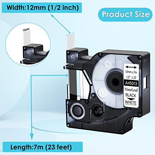 Nineleaf 3 Roll Black On White Cassettes Compatible For Dymo D1 45013 S0720530 Label Tape Replacement For Labelmanager 160 280 420P Pnp 220P 360D 450 210D Label Maker - 1/2 Inch X 23 Feet #TOP1