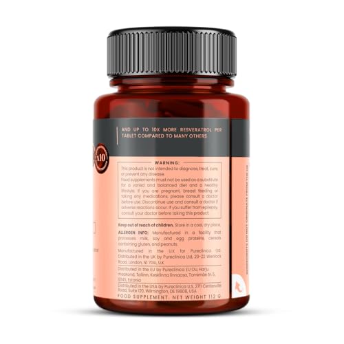 Pureclinica 1000mg Resveratrol, (Suministro para 3 meses). 10 x Fuerza con Extracto de Pimienta Negra 90 unidades (paquete de 1)