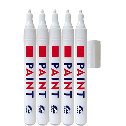 YMIEMIE Permanent White Paint Pen Tire Ink Paint Pen Marker 5 Count Waterproof Marker for Car Tire Glass Wood Carwash Safe Anti-fading Quick Dry Rubber Oil Base Paint Marker, 5.7