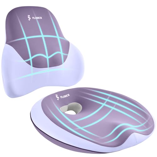 Image of FLORICH Seat Cushion Lumbar Support Pillow for Office Chair, Car Lower Back Support, Ergonomic Desk Chair Pillow for Butt and Back Support of Memory Foam Seat Pad(Purple)