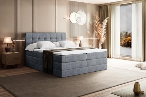ALTDECOR Boxspringbett mit Matratze und Lattenrost, Topper, Polsterbett mit Bettkasten, Bett mit Stauraum H3- und H4- Matratze, Doppelbett, Springboxbett BERO King 180x200 - Grau Samt