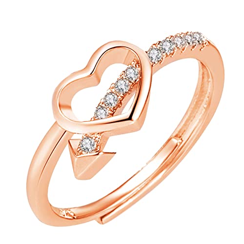 Creative Womens Rose Gold Crossing Love Rhinestone Rings Wedding Band Rings For Women Rings Christmas Geometry Rings Openwork Heart Ring Adjustable Openinggift Toe Rings Set (B, A) #TOP26