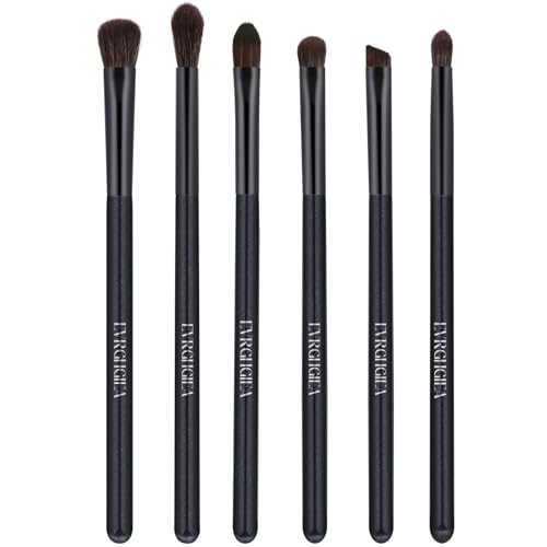 Eye Makeup Brush Set 6 Pcs Professional Blending Eyeshadow Makeup Brushes for Concealer Eyebrows Eyeliner Soft Hairs & Wood Handle (black 6pcs)