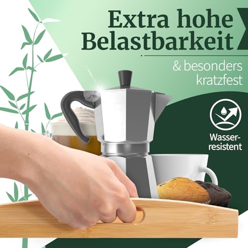HEIMWERT Tablett Serviertablett Bambus Holz - besonders stabiles und leichtes Holztablett mit Griff - rechteckig Tablett Holz Serviertablett groß Serving Tray Küchen Deko Servierplatte (Natur) – Bild 3