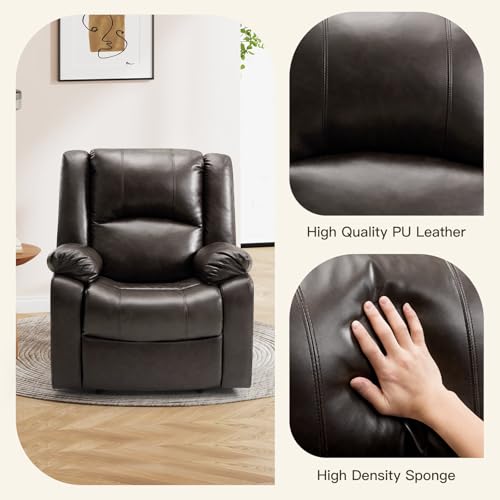 EASELAND PU Leather Recliner Chairs for Adults, Lazy Boy Recliner Chairs for Bedroom, Fluffy Arm Chair with High-Density Sponge Cushion, Reclining Chairs with Lumbar Support for Living Room (Brown) - Thumbnail 6