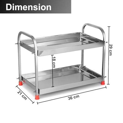 Image of Stainless Steel 2-Tier Kitchen Rack | Rust-Proof Multipurpose Storage Organizer Shelf for Countertop, Bathroom & Under Sink | Steel Shelf Stand with Anti-Skid Feet