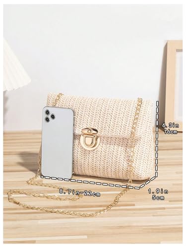 Milumia Women's Straw Handbags Chain Shoulder Strap Flap Crossbody Bags4