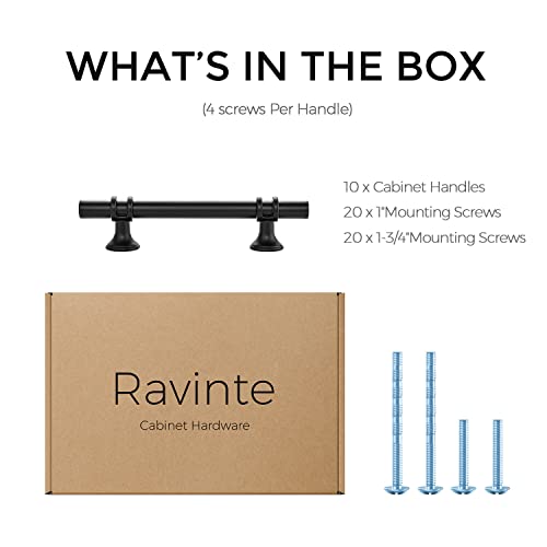 Image of Ravinte 10 Pack 6 Inch Cabinet Pulls Kitchen Cupboard Handles with Round Base Matte Black Drawer Pulls Cabinet Handles 6 inch Length,3.75 inch Hole Center