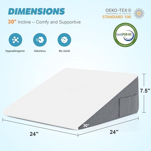 Image of Yojoker Wedge Pillow for Sleeping - 7.5 Inch Triangle Pillow Wedge, Memory Foam Bed Wedge Pillow for Headboard, Sleep Wedges for Snoring, Acid Reflux, Post Surgery Back Pain Relief, Washable Cover